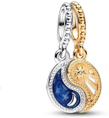 Lkwidi Donna Ciondolo- Sole e luna divisibili bicolore Argento 925 Colgantes con Zirconia cubica per Charm Bracciale