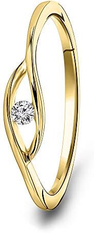 MIORE Anello di fidanzamento con diamante solitario Anello da donna in oro giallo 9 carati / 375 con diamante 0,05 ct