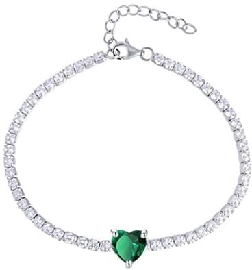 MAISON GIOIELLI FIRENZE OHANA Bracciale Donna Tennis Placcato Oro Bianco con Zircone a Forma di Cuore Colorato, Bracciale Chiusura a Moschettone Ipoallergenico, Antigraffio e Waterproof (verde)