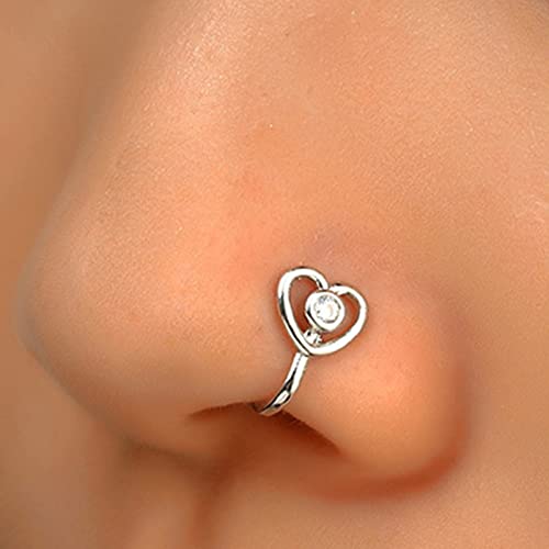 Wendalern Cristallo Cuore Anello Naso Argento Finto Setto Naso Anelli Rame Intarsiato Zircone Naso Polsino Piccola Forma U Clip On Naso Anello Pieghevole Non Piercing Naso Gioielli per Donna