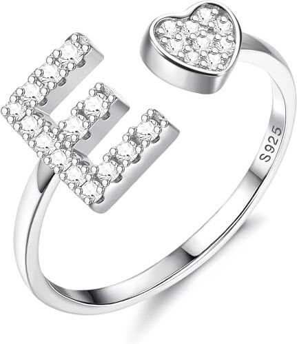 Diamday Argento S925 Regolabili Iniziali Anelli Donne Ragazze Cuore Impilabili Alfabetici Aperto Anelli Personalizzato Captiale Lettera Anello Iniziali Gioielli per Compleanno Natale San Valentino