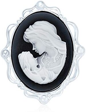 Bling Jewelry Stile Classico Antico D'Epoca Nero Bianco Intagliato Ovale Incorniciato Lady Vittoriana Ritratto Madre E Figlio Cameo Ciondolo E Spilla Collana Per Donne Madre .925 Sterling Argento