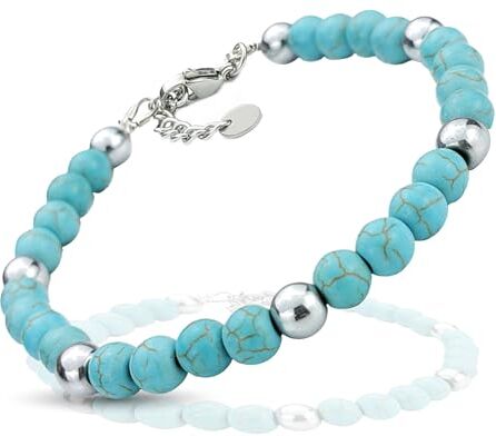 SAGA GIOIELLI ® Bracciale Uomo Donna Pietre Naturali Acciaio (PASTA TURCHESE)