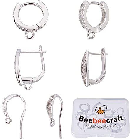 Beebeecraft 12 orecchini a cerchio placcati in platino con zirconia cubica a cerchio francese Huggie orecchini a perno componenti risultati per ciondoli pendenti per la creazione di gioielli