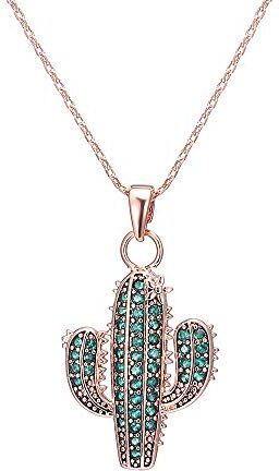 pengjin Simpatico ciondolo a forma di cactus pieno verde zircone cristallo Link choker donna collana gioielli moda per le donne compleanno Capodanno, Zirconia cubica, zirconia cubica,