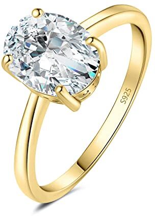 JewelryPalace 2ct Classico Anello Solitario Donna Argento con Cubica Zirconia, Anelli Dorati Donna 925 con Pietra a Taglio Ovale, Fede Nuziale in Oro Anello Fidanzamento Set Gioielli Donna 22