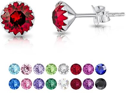 DTPsilver Punto Luce Orecchini Rubino Rosso in Argento 925 e Cristalli Swarovski® 6 mm Orecchini Donna Rosso Rubino Orecchini Lobo Donna Argento 925 Orecchini Rossi Donna Orecchini Donna Colorati