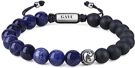 GAVU Bracciale Yin Yang di Perline di Onice e Sodalite Pietre Naturali e Cristalli da Uomo