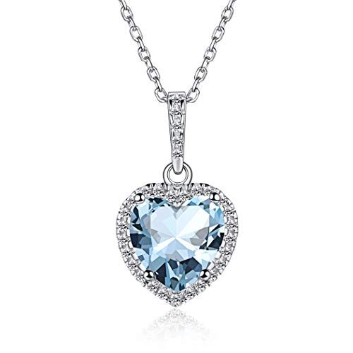 ChicSilver Collana Pendente Donna Cuore Piccolo in Argento Sterling 925 con Zirconi Brillanti Pietra Nascita 12 Mese Mesi Catenina Catena Regolabile Gioiello alla moda Marzo Acquamarina