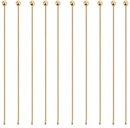 BENECREAT 100PCS Perno placcato 18K oro reale Pin testa tonda per Monili Design Creazione di Gioielli Bracciali Collane Catene 45x0.6mm