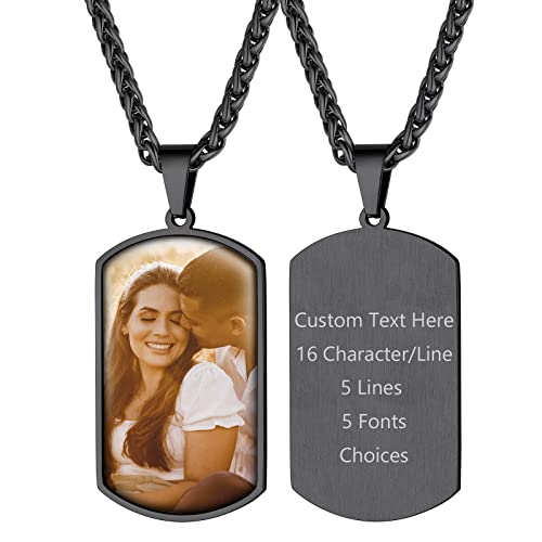 Supcare Collana con Foto Personalizzata, 04 Stile Collana Piastrina Militare Donna Uomo Ciondolo Portafoto, Nero Collana Personalizzata con Foto+ Incisione, Idee Regalo Natale Compleanno