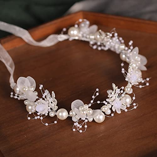 XqmarT Tiara di diamanti ghirlanda di fiori fascia di nastro accessori per capelli da sposa fascia di perle di cristallo copricapo di fiori capelli vite accessori per capelli da donna