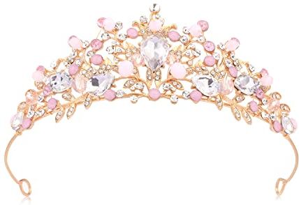 KINBOM Corona Di Cristallo, Rosa Corona di Cristallo Ragazza Principessa Tiara per Ragazze per Festa di Compleanno Festa in Costume