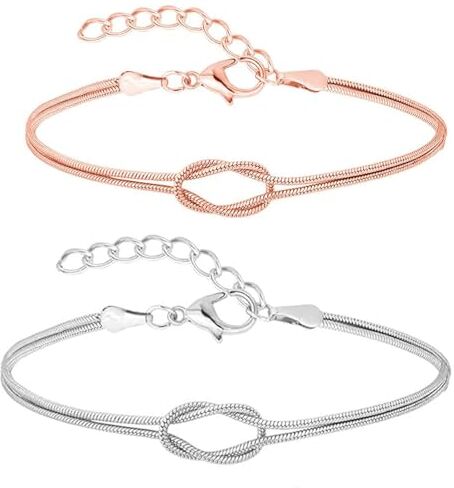 CEAeis Bracciale infinito con catena serpente e nodo d'amore, bracciale con nodo madre figlia, bracciale amicizia infinito amore per sempre, bracciale con nodo d'amore per le donne (2pcs-A)