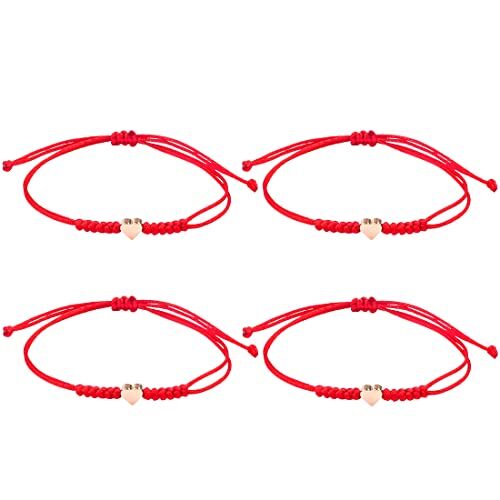 REQAG 4 pezzi Cuore Bracciali Rosso Donne Ragazze Bracciale bracciale filo rosso del Destino per Madre Figlia Sorella Fidanzato Fidanzata Migliori Amiche Braccialetto Amicizia Regalo per San Valentino