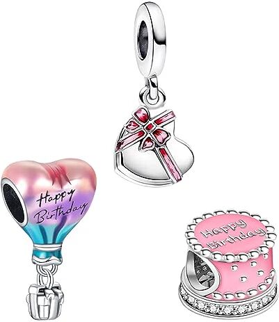 Doyafer 925 argento sterling compleanno a forma di cuore charms torte ciondoli perline per le donne bracciali collana regalo di compleanno 3 pezzi/confezione