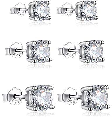 Gold Gala Orecchini Punto Luce in Argento 925 Rodiato con Zirconi Bianchi Taglio Diamante (Set 3-4-5 mm)