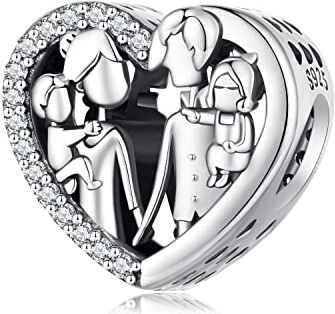 NINGAN 925 Perle di famiglia in argento sterling Fascino di famiglia per sempre compatibile con la forma a cuore della collana del braccialetto da donna Regali di compleanno per la famiglia