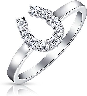 Bling Jewelry Buona fortuna Cubic Zirconia Pave CZ Equine Cowgirl Equestre Buona fortuna Anello a ferro di cavallo occidentale Gioielli per donne adolescenti .925 Sterling Silver