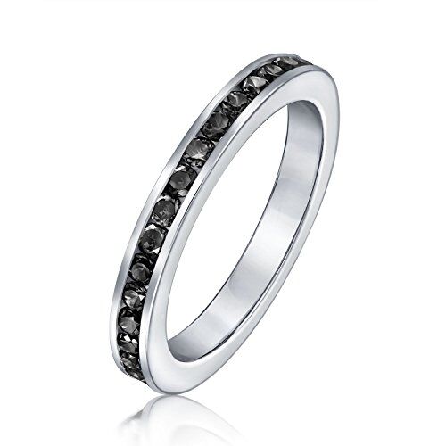 Bling Jewelry Cubic Zirconia nero impilabile CZ canale impostato Eternity Band anello simulato Onyx per le donne adolescenti .925 Sterling Silver
