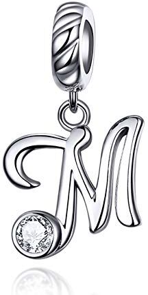 LaMenars Ciondolo con Lettera Dell'alfabeto in Argento Sterling 925 Charm Bead con A alla Z Pendente con Zirconia Cubica Compatibile con Pandora e Europei Bracciale Collane da Donna (Letter M)