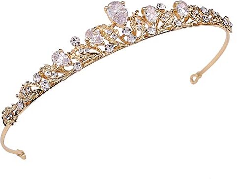 Lansls Corona Da Sposa, Diadema Nuziale Da Sposa, Corona Tiara Regina, Squisito e Affascinante Corona Di Cristallo, Per Matrimonio, Damigella d'Onore, Ballo Di Fine Anno, Copricapo Reale (Oro)