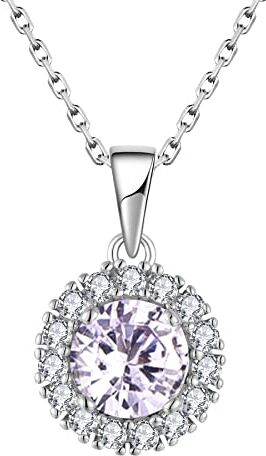 JO WISDOM Collana Halo di Argento 925 Donna,Ciondolo con Catena Zirconia cubica 3A June Birthstone Colore Alessandrite