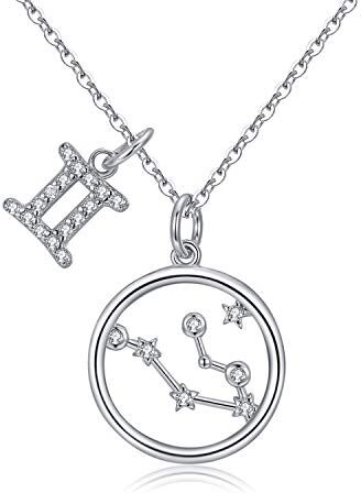 Qings Collana Segno Zodiacale Donna Bff Collane Argento 925 Pendenti Gemelli Coppia, Regalo per Bambine e Ragazze Bambina