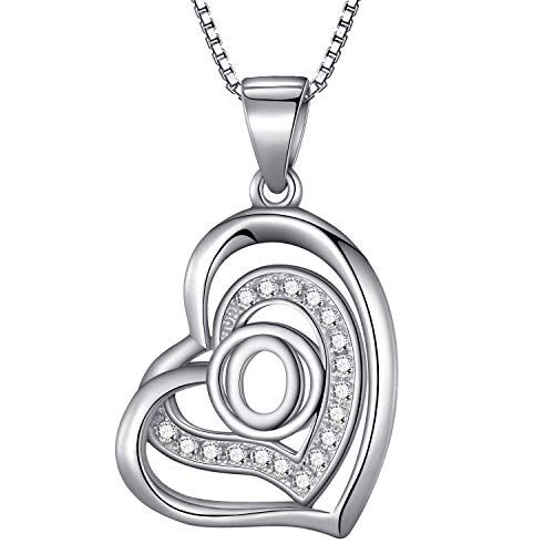 Morella Collana donna a forma di cuore lettera O con zirconi bianchi 46 cm argento 925 rodiato
