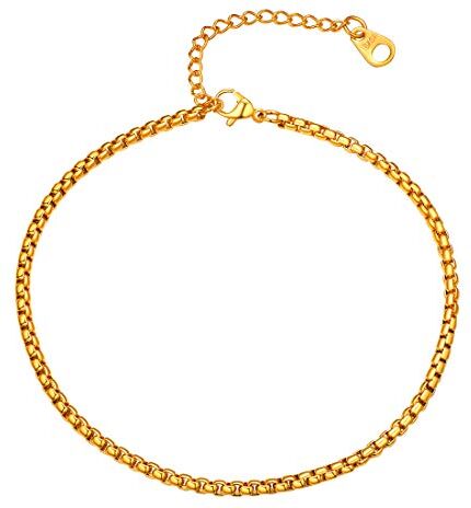 U7 Cavigliera Donna Catena Veneziana a Caviglia Piede, Acciaio Inox Placcato Oro, Lunghezza Regolabile 22 + 5 cm, Larghezza 3 mm, Sexy Gioiello Estivo Unisex Oro