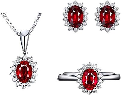 FFWTPY Set di Gioielli da Sposa anello orecchini collana da sposa Parure Gioielli Set Collane in Cristallo Ciondolo in Cubic Zirconia per Donne ragazze matrimoni eventi e feste (Rosso)