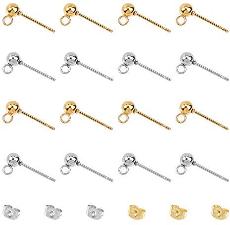 UNICRAFTALE 40pcs 2 Colori Orecchini A Perno con Perno A Sfera in Acciaio Inossidabile Orecchino A Perno con Sfera in Acciaio Inossidabile Orecchini A Bottone con Anello E Dadi per Le Orecchie