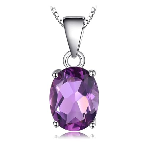 JewelryPalace Ovale 1.7ct Naturale Viola Ametista Birthstone Solitario Pendente Collana Solido 925 Sterling Argento 45cm