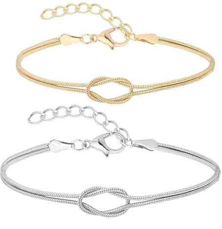 CEAeis Bracciale infinito con catena serpente e nodo d'amore, bracciale con nodo madre figlia, bracciale amicizia infinito amore per sempre, bracciale con nodo d'amore per le donne (2pcs-B)