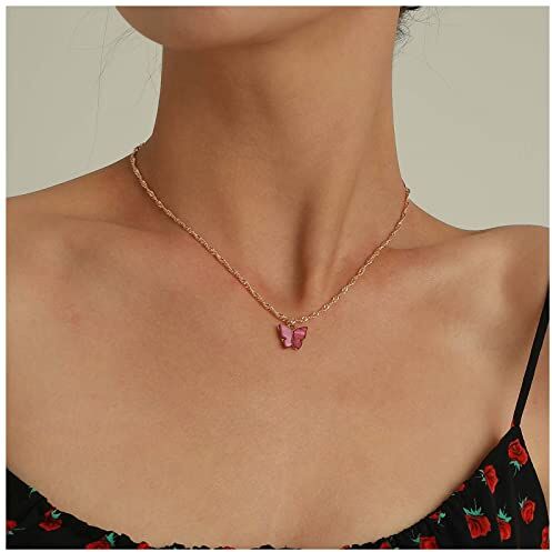 Dervivea Collana Di Farfalle Rosa Boho Collana Di Farfalle Acrilica Collana Di Farfalle Rosa Acrilica Collana Di Farfalle Minimalista Collana A Catena D'oro Twist Gioielli Per Donne E Ragazze