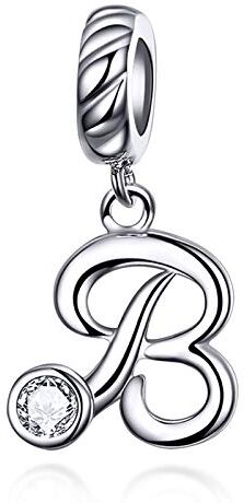 LaMenars Ciondolo con Lettera Dell'alfabeto in Argento Sterling 925 Charm Bead con A alla Z Pendente con Zirconia Cubica Compatibile con Pandora e Europei Bracciale Collane da Donna (Letter B)