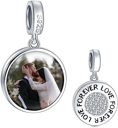 NINGAN Ciondoli dell'amore per sempre personalizzato con foto in argento 925 Donna Ciondolo Bracciale Collana Gioielli