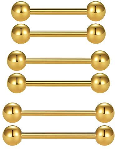 Longita 16G 3 Paia Piercing Lingua Barras Capezzolo Anello Industriale Barras Acciaio Chirurgico Donna Uomo Piercing Orecchio Forward Helix Trago Orecchini Barbell 14-18mm Piercing Gioielli-Oro