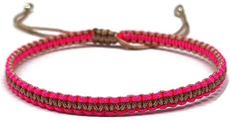 MYSTIC JEWELS Bracciale Macrame Kabbalah di filo con 2 colori, amuleto, protezione malocchio, buona fortuna, Good Luc (Fucsia Beige)