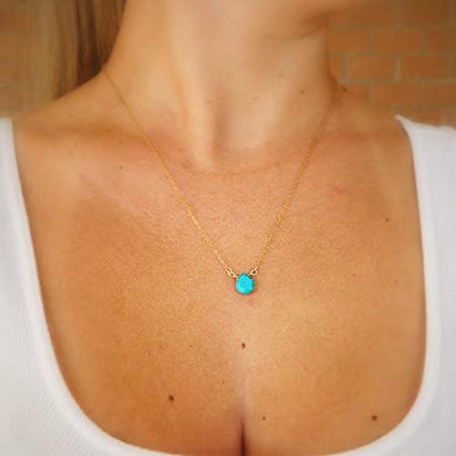 TseenYi Collana alla moda turchese con ciondolo a goccia d'acqua blu, per donne e ragazze (oro)