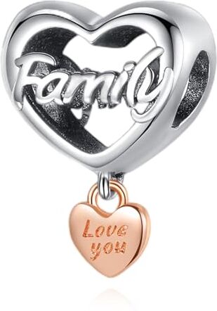 Amuefer Famiglia Amore Cuore Charm Compatibili Bracciale Collana Pandora, Argento Sterling Ciondolo Compleanno Natale Gioielli Regali per le Donne Moglie Amici