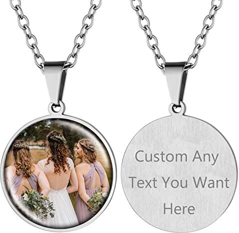 Supcare Collana con Foto Personalizzata, 02 Stile Rotondo Collana Donna Uomo Ciondolo Portafoto, Argento Collana Personalizzata con Foto+ Incisione, Idee Regalo per Donna Uomo Ragazzi