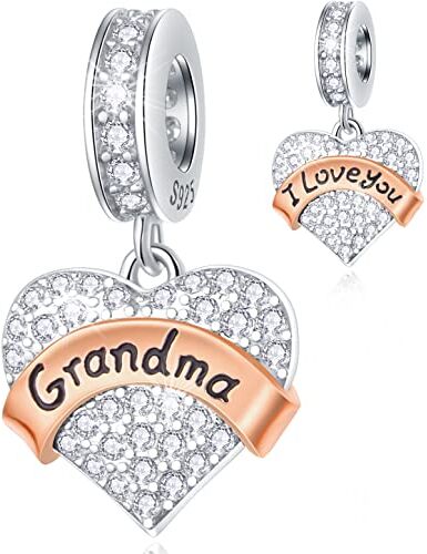 GLOWDAS Nonna Cuore Dangle Charms si adatta Pandora Mothers Day Braccialetto, ti amo nonna ciondolo, 925 Sterling Silver Gran Nonna Perline con CZ, regali per Nonna/Abuela/Babcia/Nonna