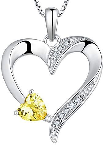 YL Collana cuore Argento 925 tagliato Novembre Pietra portafortuna Giallo Zirconia Cubica Collana con Ciondolo a Doppio Cuore per Donna, 45-48 cm