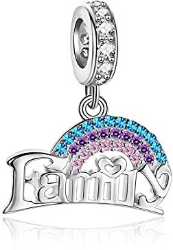 NINGAN Perline pendenti in argento sterling charm a forma di cuore di lettering di famiglia adatto per braccialetti da donna (Amo la famiglia)