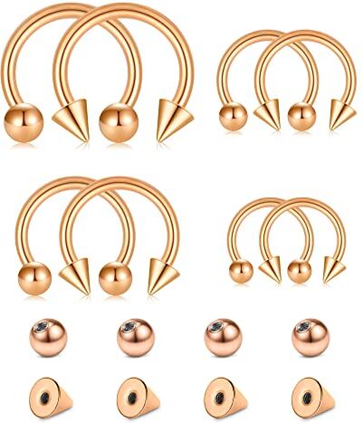 Longita Ferro di Cavallo Piercing Septum Ring 16G 6-12MM Palline di Ricambio Acciaio Inossidabile Helix Cartilagine Orecchio Oro Rosa