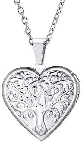 U7 Collana Donna Foto Personalizzata Pendente Medaglione Cuore Rosa Fiore Locket Portafoto, Cindolo + Catena Regolabile, Placcato Platino, Regalo Perfetto, con Confezione, Argento