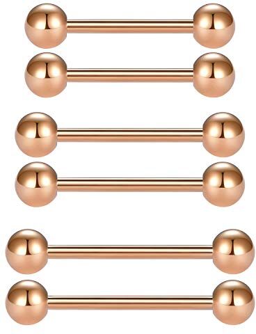 Longita 16G 3 Paia Piercing Lingua Barras Capezzolo Anello Industriale Barras Acciaio Chirurgico Donna Uomo Piercing Orecchio Forward Helix Trago Orecchini Barbell 14-18mm Piercing Gioielli-Oro Rosa