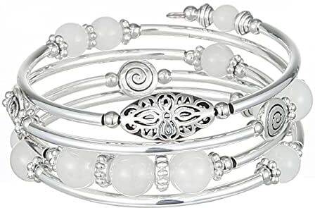 FULU AUTUMN Avvolgere il Braccialetto a Strati D'argento con Perline Bracciali Rigidi Impilabili Bohémien Gioielli Regali per La Festa Della Mamma(17-White)