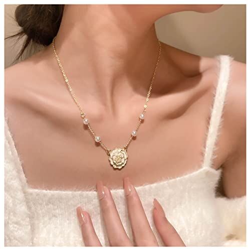 Inilbran Boho Perla Fiore Collana Girocollo Oro Camelia Fiore Ciondolo Collana Vintage Perla Catena Collana Minimalista Camelia Collana Girocollo Per Donne E Ragazze